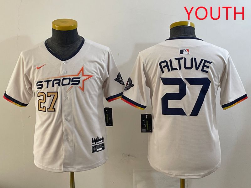 Youth Houston Astros 27 Altuve Cream Three generations Joint Name 2025 Nike MLB Jersey style 4111